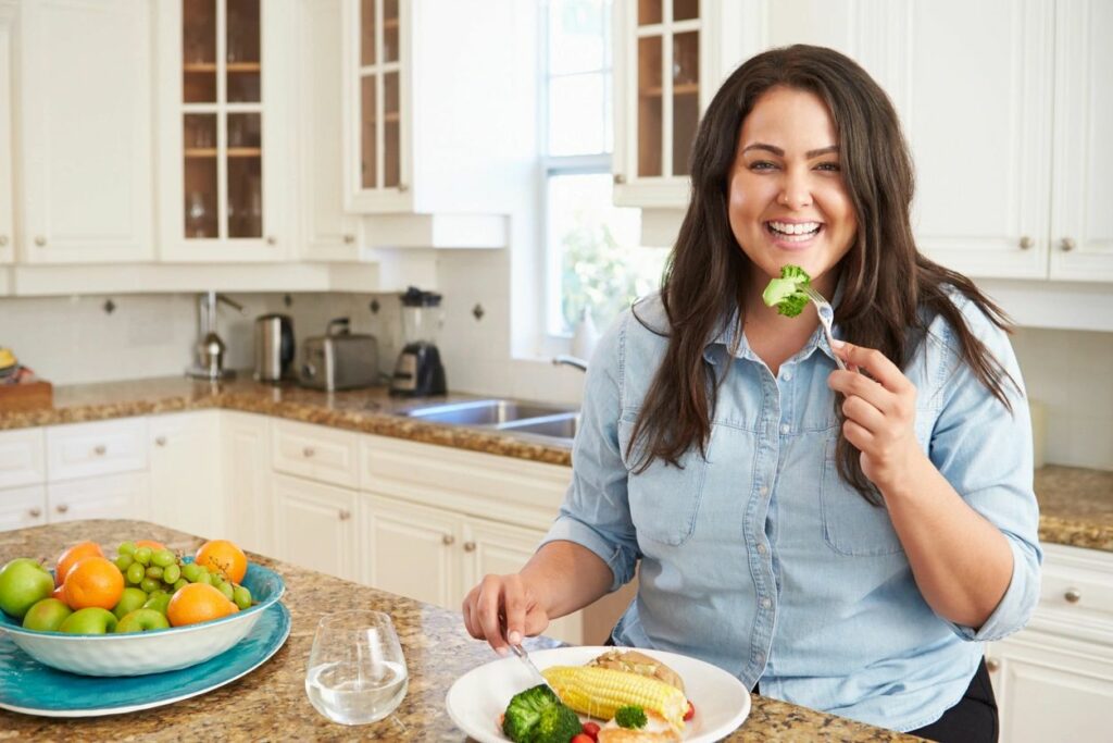 Woman Eating Health Fruits & Veggies