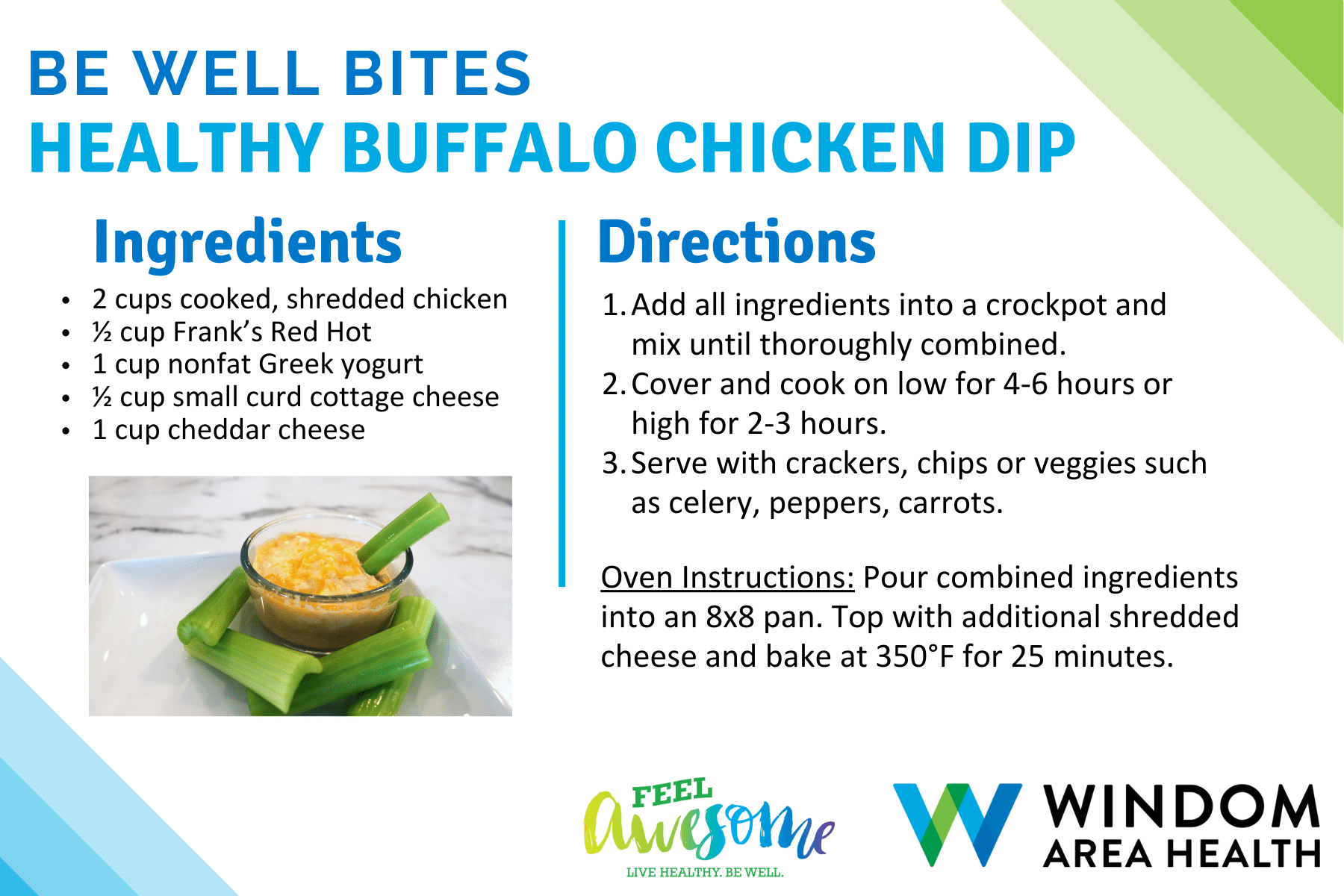 Be Well Bites Healthy Buffalo Dip Recipe Card