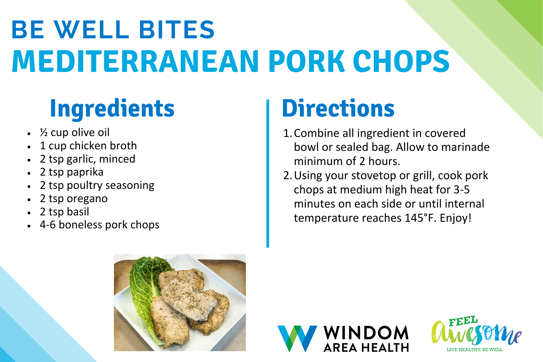 Be Well Bites Mediterranean Pork Chops Recipe Card