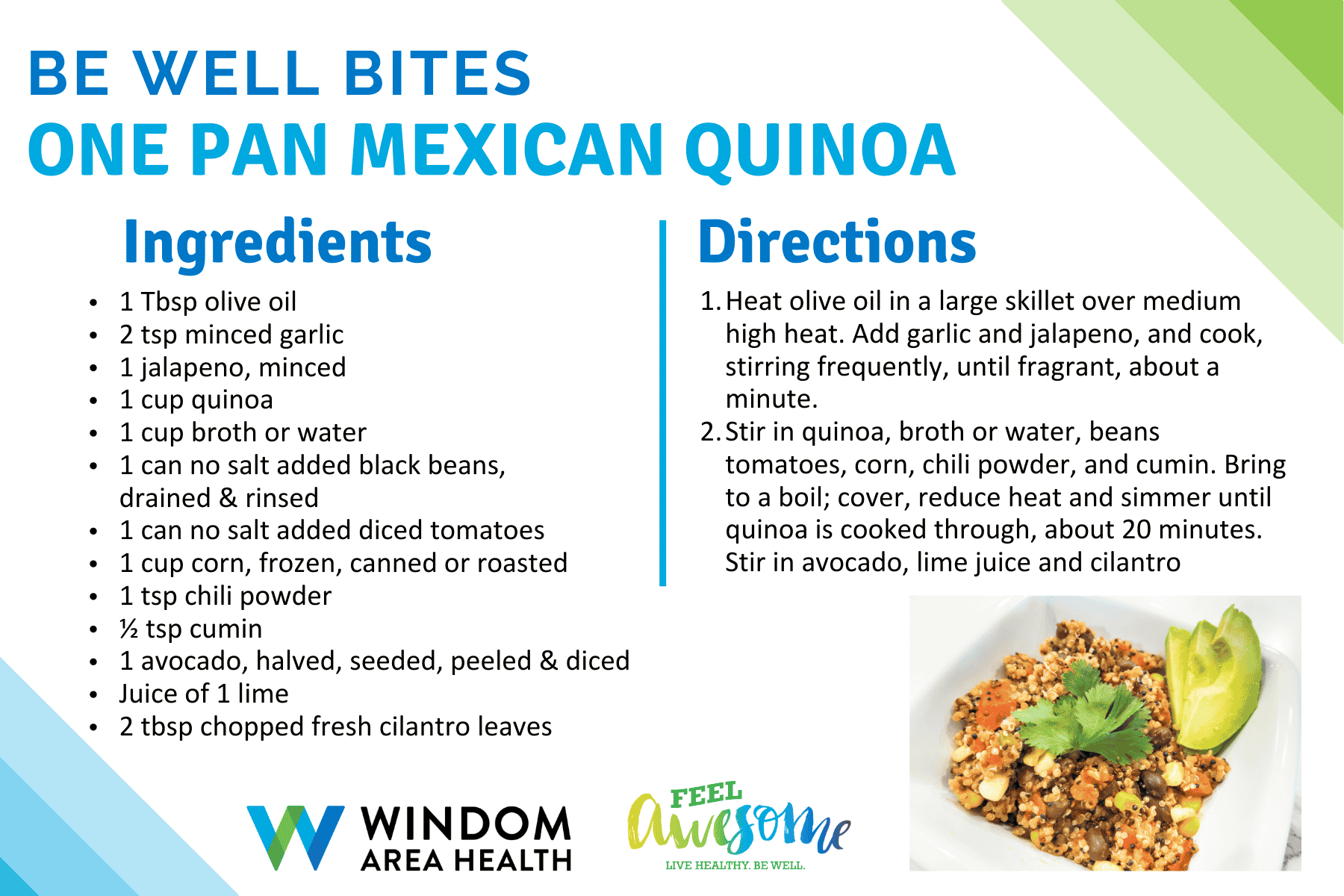 Be Well Bites Mexican Quinoa Recipe Card