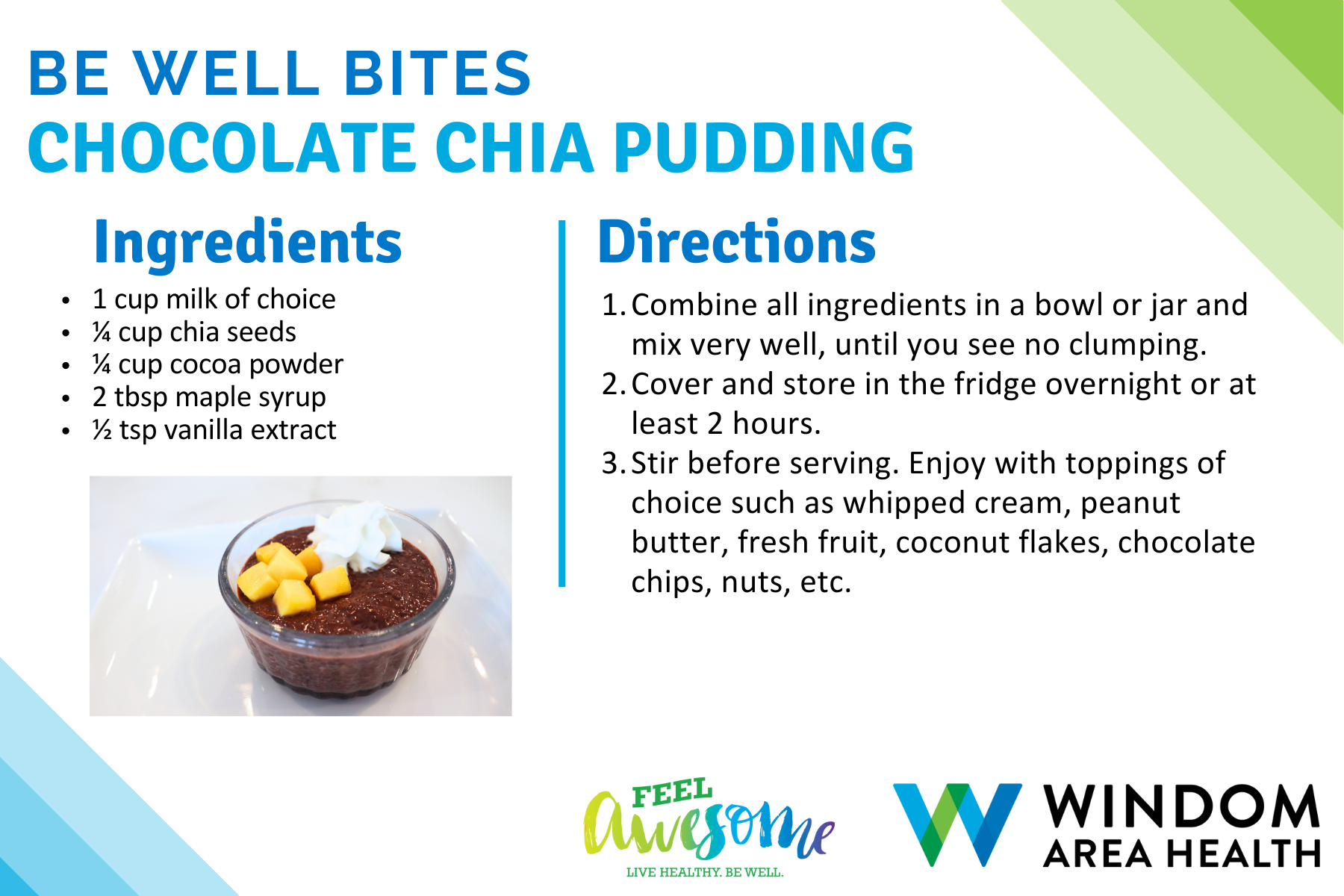 Be Well Bites Chocolate Chia Pudding Recipe Card