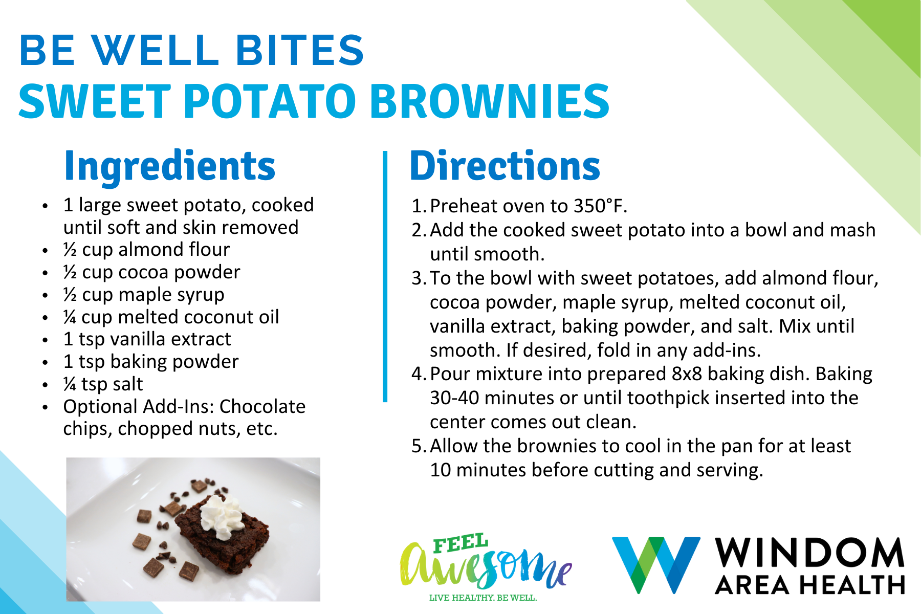 Be Well Bites Sweet Potato Brownie Recipe Card