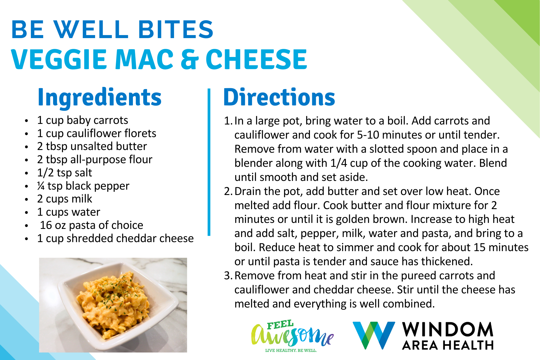 Be Well Bites Veggie Mac & Cheese Recipe Card