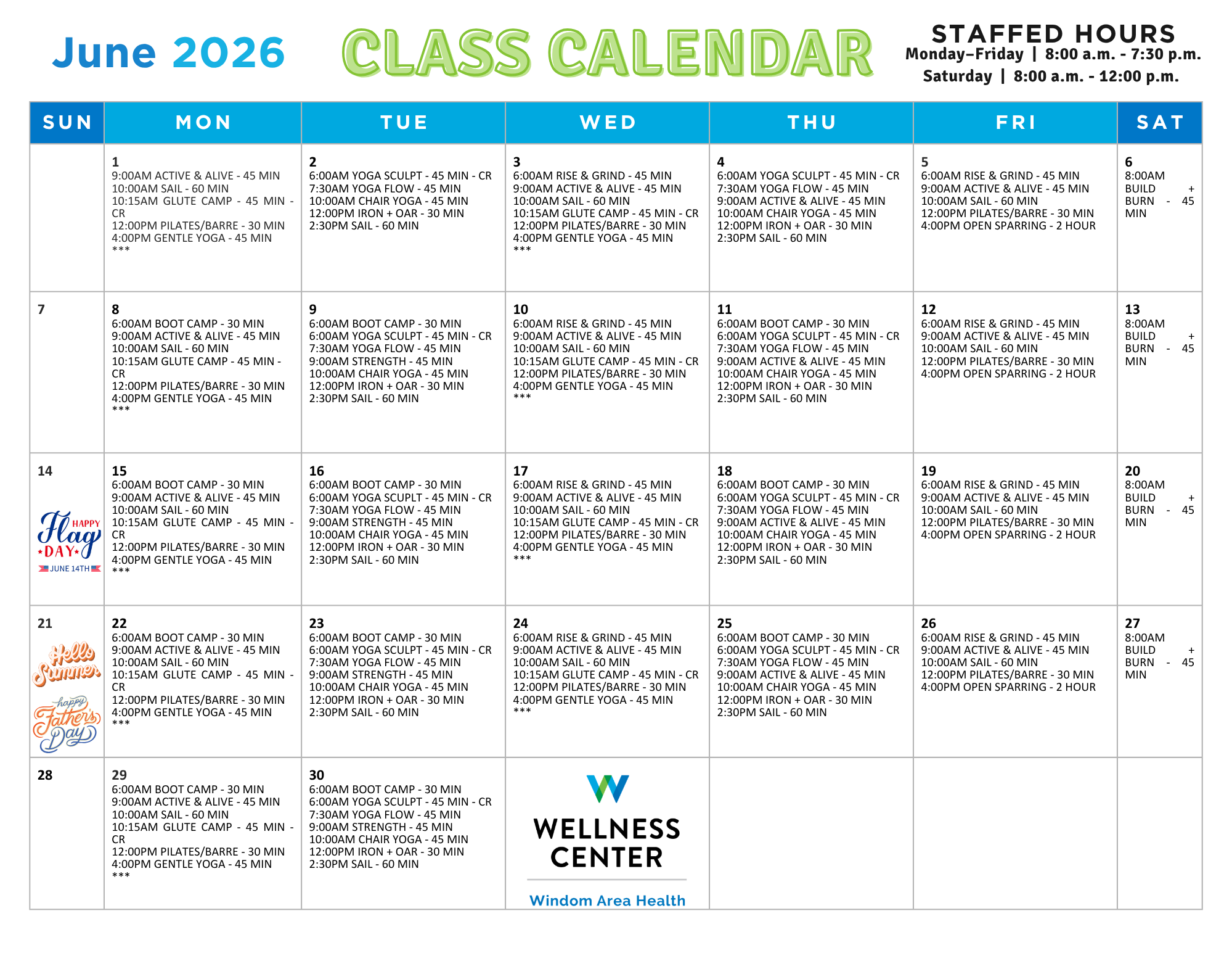 Class Calendar 2026