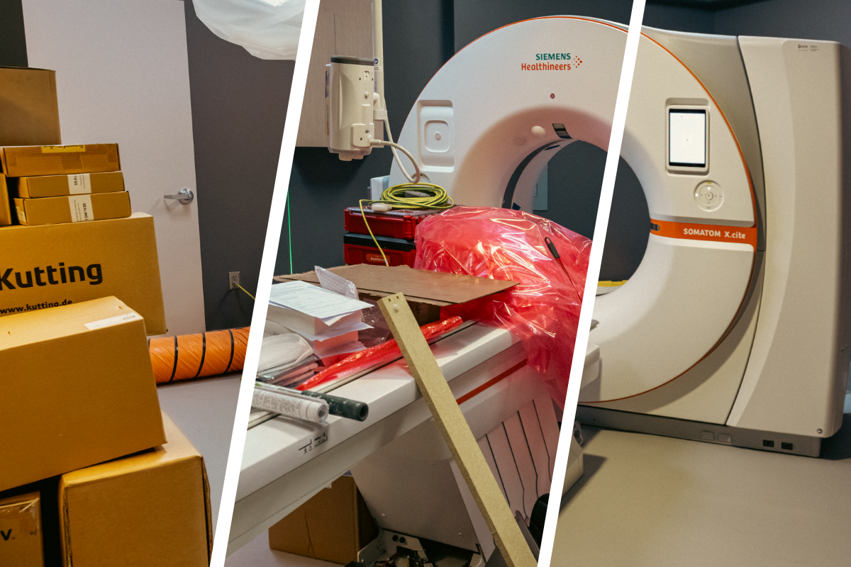 Photo montage of the new CT scanner being built.